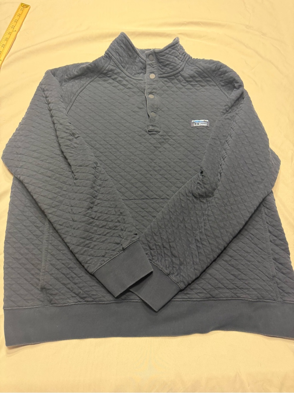 L.L. Bean Quilted Navy Snap-Front Pullover